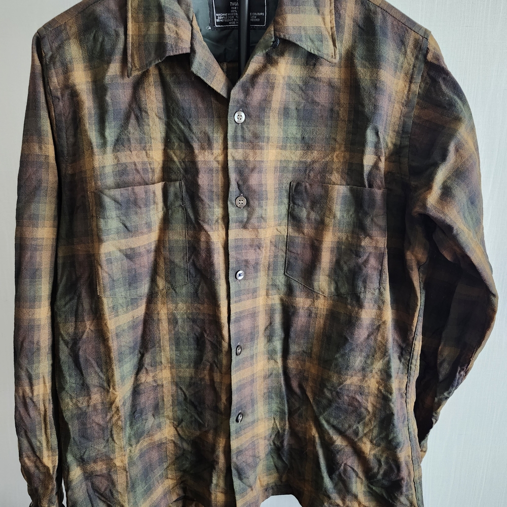 Thundershirt Plaid Casual Button Down Shirt - Green and Brown